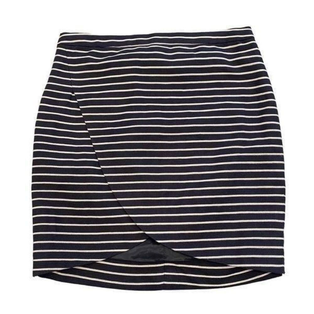 J. Crew Size 2 Extra Small Mini Skirt Navy Blue White Stripe Pencil Faux Wrap Sh